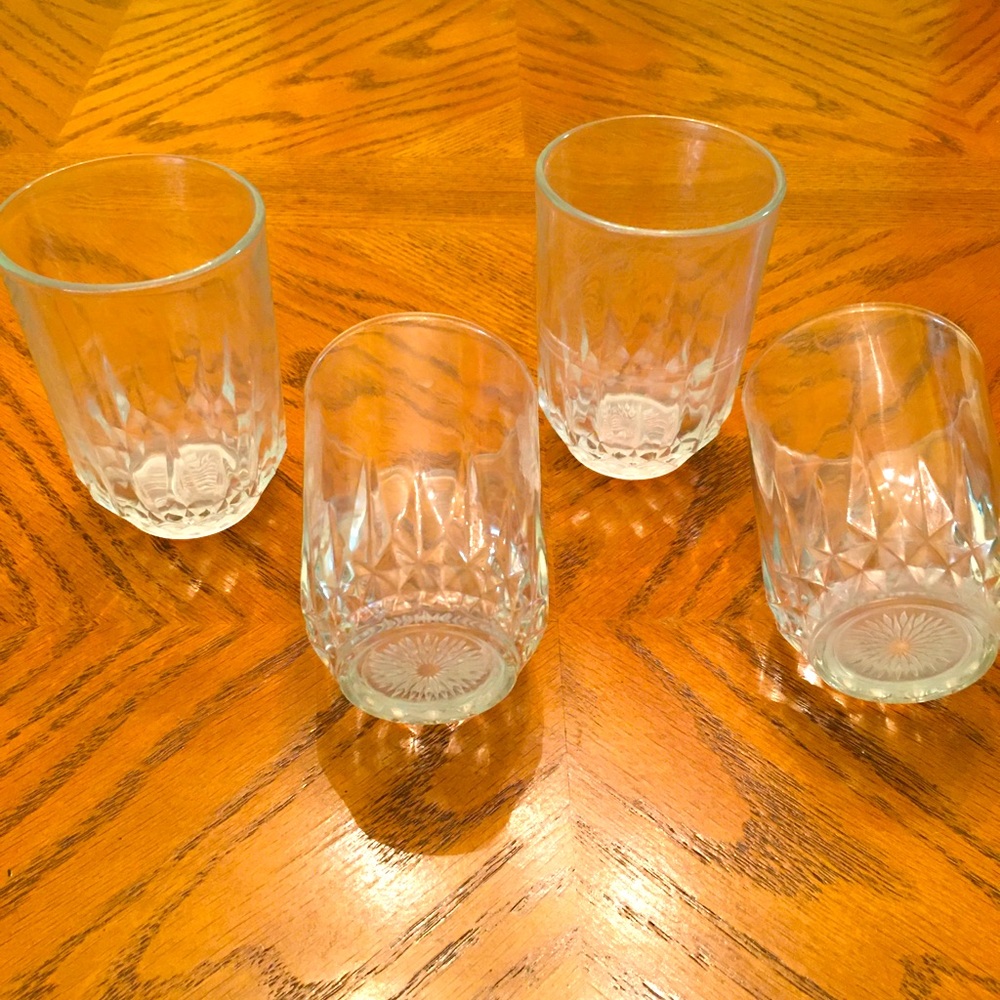 Clear Diamond-Cut Glass Tumbler Set - 4 Pack